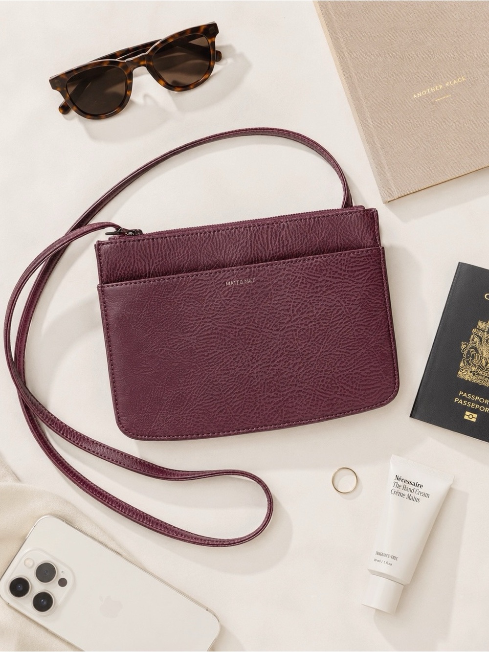 Matt & Nat Woman Maroon Vegan Crossbody Bag Travel Commute Classic Minimal